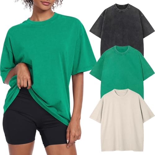 Womens Vintage Oversized T Shirts Acid Washed Baggy Cotton Tee Workout Gym Shirts Boyfriend Short Sleeve Tops