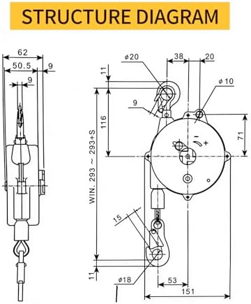 Retractable Spring Balancer, SelfLocking Ratchet Device with 3-m Wire Rope (ZW 1-3)