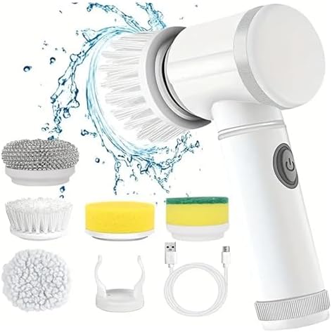 Electric Spin Scrubber, Cordless Cleaning Brush with 5 Heads