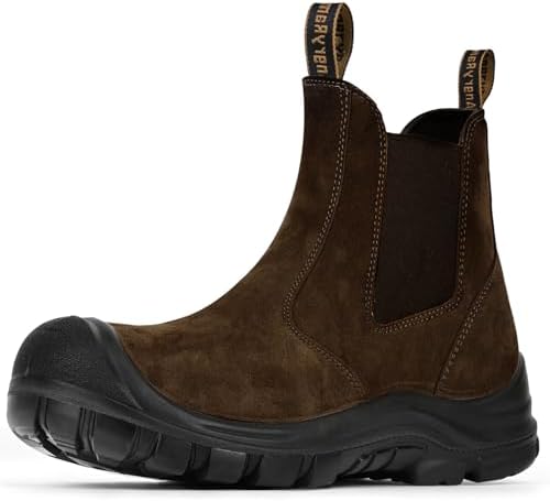 ANGRYRAM Slip on Steel Toe Work Boots for Men Waterproof Safety Shoes