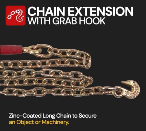 5/16" - 3/8" Durabilt T-Handle Ratchet Chain Binder with 6' Chain Extension & Grab Hooks - 7,100 lbs WLL Heavy Duty Tie Down Hauling Load Chain Binders for Flatbed Trailer