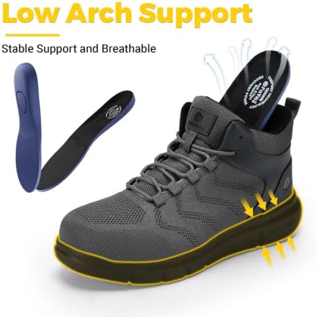 FitVille Extra Wide Work Boots for Men Composite Steel Toe Safety Boots High Top Work Shoes for Men