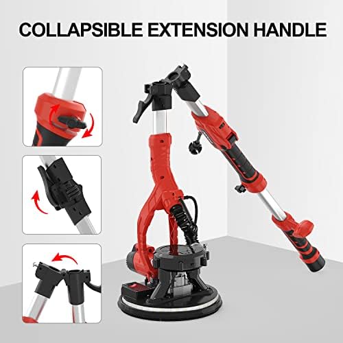 POPULO Drywall Sander with Vacuum, Electric Wall & Ceiling Sander, 800-1800 RPM Variable Speed, Foldable 9-Inch Drywall Vacuum Sander for Drywall Finishing, Popcorn Ceiling Removal & Wall Sanding
