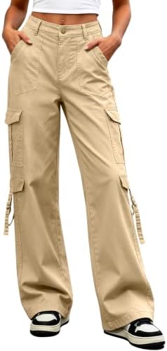 Eddoyee Cargo Pants for Women Elastic High Waisted Wide Leg Hiking Pants