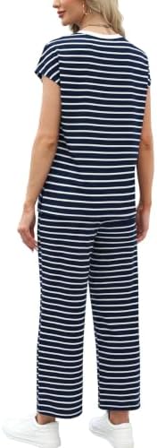 WIHOLL Two Piece Sets for Women Summer Spring Travel Vacation Outfits Cap Sleeve Lounge Matching Sets Wide Leg Pants S-3XL