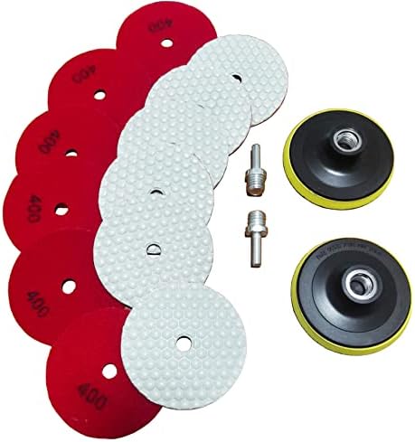 16 Packs Dry Diamond Polishing Pads Grit 400, 4 Inch Dry/Wet Granite Sanding Pad for Bufffing Marble Quartz Concrete Stone Tiles Used for Grinder Polisher Drill