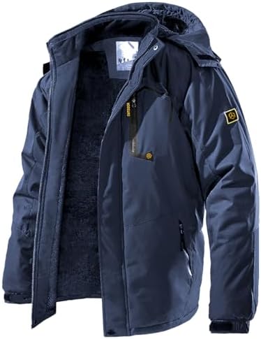 Men's Winter Ski Jacket Warm Fleece Waterproof Outdoor Mountain Hiking Windbreaker Hooded Snow Rain Coat