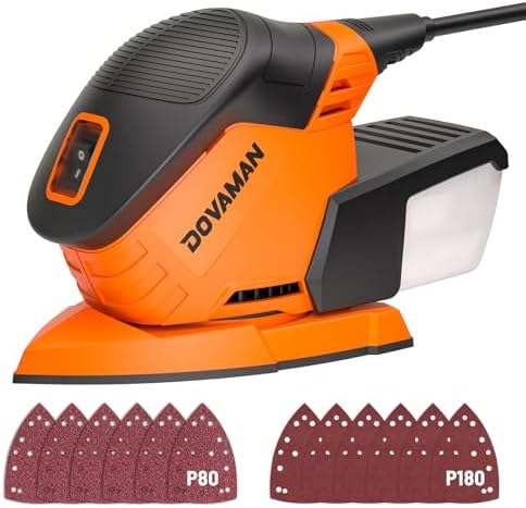 Upgraded Detail Sander, 12 Sandpapers, Micro-Filter Dust Box, 130W Motor