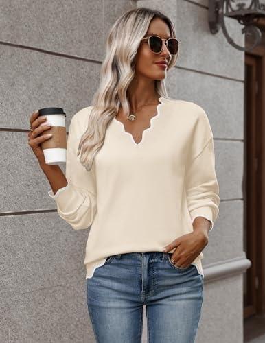 Zeagoo Women's 2026 Fall V Neck Sweater Long Sleeve Lightweight Knit Tops