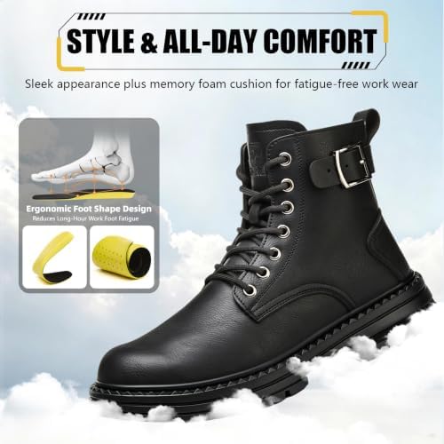 Steel Toe Boots for Men & Women,Slip On Work Boots for Construction