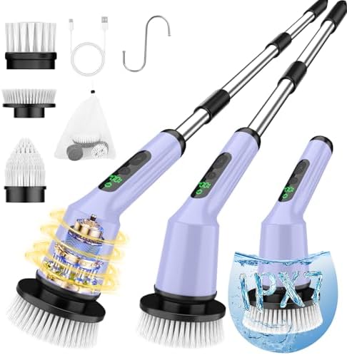 Electric Spin Scrubber for Bathroom, Shower Scrubber with Long Handle