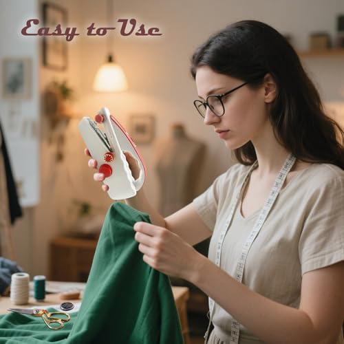 Handheld Sewing Machine Heavy Duty, with Red Leather Storage Case and 110-Piece Sewing Kit, Mini Portable, Ideal for Adults & Beginners, Complete Set of Quick Home Clothing Repair Tools, Good Gift