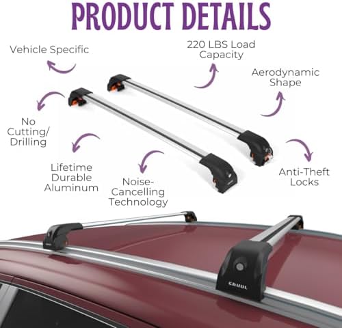 ERKUL Heavy Duty Roof Rack Cross Bars for Kia Sportage 2017-2022 | Upgraded Aero Aluminum Crossbars with Smart Clamp System | Compatible with Flush Rails - Silver