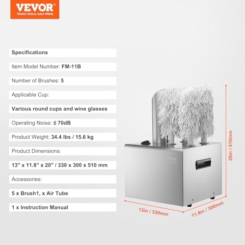 VEVOR Wine Glass Polisher Machine, 5 Cloth Polishers Glass Polishing Machine, 330 Cups/Hour Electric Commercial Glass Polisher for Champagne Glasses, Beer Cups, Perfect for Bar Restaurant Kitchen
