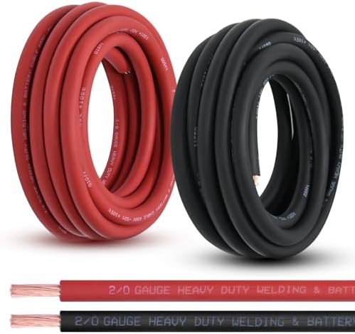 2/0 Gauge Battery Cable, 20FT Red + 20FT Black 2/0 AWG Pure Copper Wire Welding Cable, for Automotive, Battery, Solar and Generator, Standard USA OFC Wire