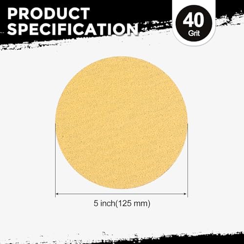 50Pcs Sanding Discs 5In 40Grit Hook and Loop Sandpapers Yellow