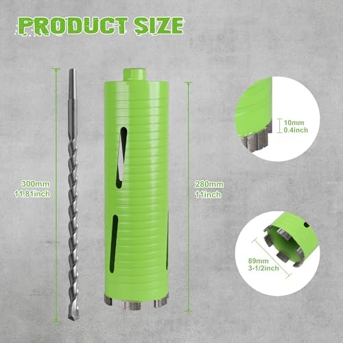 3 1/2 Inch Dry Core Drill Bit with Pilot Bit and 2 Pcs Adapters