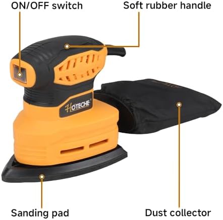 Hoteche 160W Mouse Sander, 140 * 140 * 80mm Triangular Sander with 13000rpm, Self-Dust Collection, Yellow, Color Box Packaging