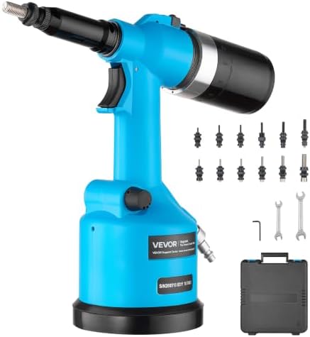 VEVOR Automatic Pneumatic Rivet Nut Gun Kit with 13PCS SAE & Metric Gun Heads, Industrial-Grade 5620LBS Pulling Force, Air Rivet Nut Tool for Automotive, Construction, Industrial Manufacturing