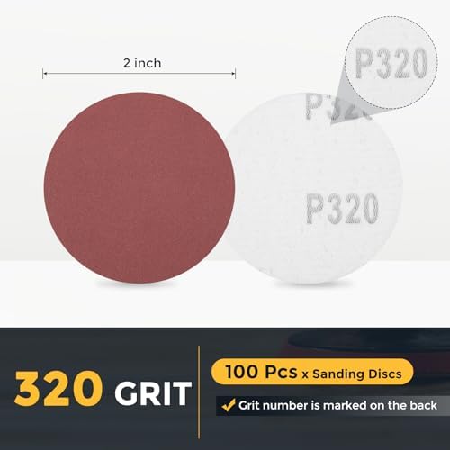 HARFINGTON 100 Pcs 2 Inch Sanding Discs 320 Grit Red Aluminum Oxide