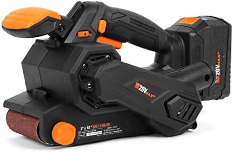 WEN 20418 20V Max Cordless Belt Sander, Variable Speed, Handheld and Portable with 4.0Ah Battery and Charger