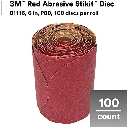 3M Red Abrasive Stikit Disc, 01116, 6 in, P80 Grade