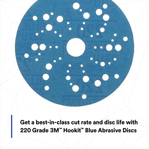 3M Hookit Blue Abrasive Disc, 321U, 36162, 5 in, 220+ Grade, Multi-Hole