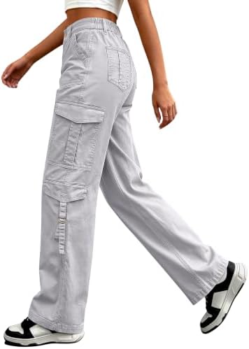 Eddoyee Cargo Pants for Women Elastic High Waisted Wide Leg Hiking Pants