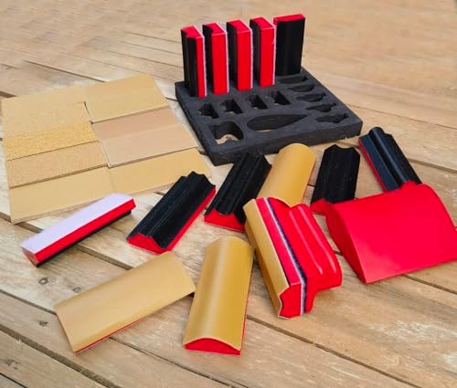 16-Piece Contoured Profile 4" Hand Sanding Block Set with 40 Sheet Hook & Loop Sandpaper Kit - Interchangeable Assorted Convex & Concave Shapes for Woodworking Furniture, Auto Paint and Crafts