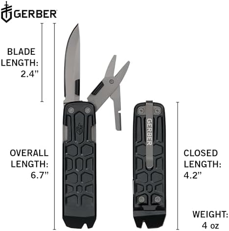 Gerber Gear Lockdown Slim Pry 7-in-1 Keychain Multitool Compact EDC Mini Pocket Knife with Pry Bar, Black