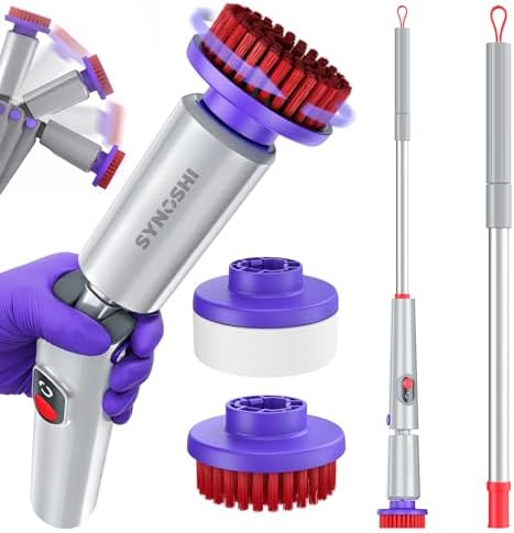 Synoshi PRO Electric Spin Scrubber Long Handle – Cordless Shower Scrubber
