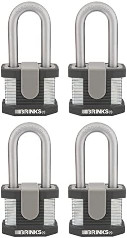 BRINKS - 50mm Commercial Laminated Steel Keyed Padlock with 2” Shackle, 4-Pack - Solid Steel Body with Boron Steel Shackle