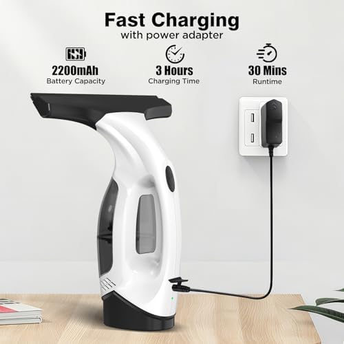 Window Vacuum Squeegee Cordless, 2000Pa Electric Window Cleaner Tool