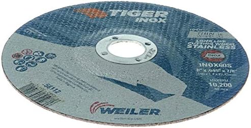 Weiler 58112 6 Inch Cutting Wheel, Tiger INOX Stainless Steel Contaminant-Free High Performance Cutting, .045" INOX60S Type 27 7/8" Arbor, Pack of 25