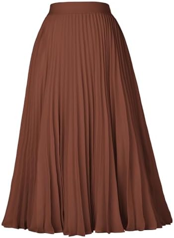 GRACE KARIN Pleated Midi Skirt for Women Chiffon A-Line Outfits