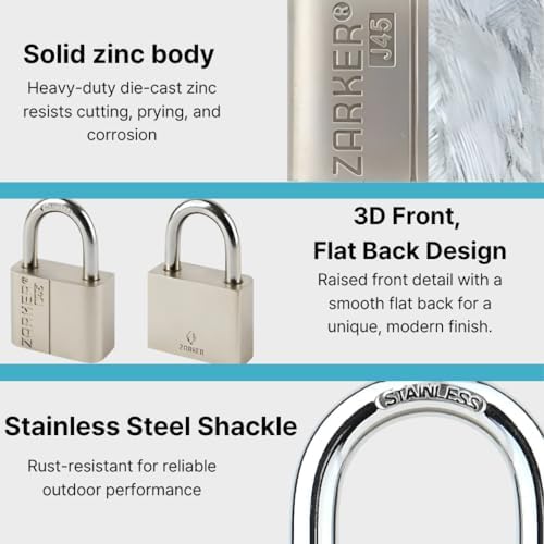J45 keyed Alike Padlocks, Heavy Duty Stainless Steel Shackle Lock, Waterproof and Rustproof Storage, Warehouses, Garage, Outdoors, 4-Pack