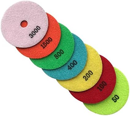 4" Dry Stone Polishing Pads with Aluminum Backer, 50-3000 Grit