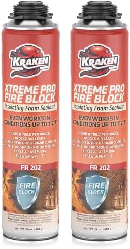 Kraken Bond Xtreme Pro Fire Block Expanding Foam Sealant (2x24oz), Professional Polyurethane Insulating Foam with Fire Block Technology, High Heat Resistant and Waterproof, Gun Not Included – 2 Pack