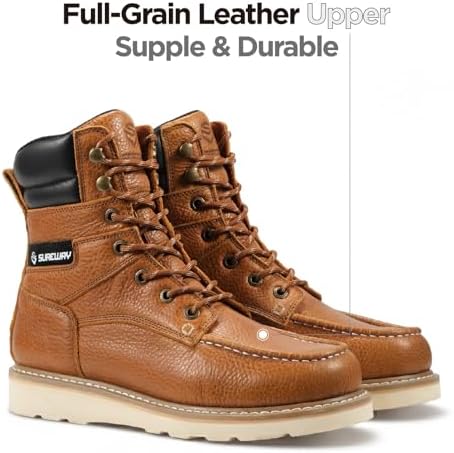 SUREWAY Men's 8" Moc Toe Full-Grain Leather Soft Toe Work Boots, EH Rated