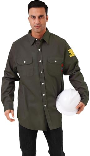 FR Shirts for Men 7oz Hi Vis Fire Resistant Shirts CAT2 Welding Shirt 100% Cotton Flame Resistant Shirt Dark Green(5X-Large)