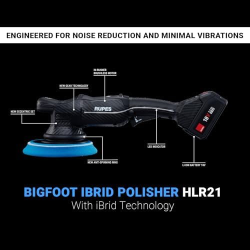 RUPES HLR21 BigFoot iBrid Random Orbital Cordless Polisher Tool with Dual Battery Charger & 2 Rechargeable Batteries