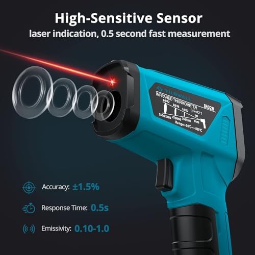 Tilswall Infrared Thermometer Gun, -58°F to 1472°F(-50~800°C), Sky Blue