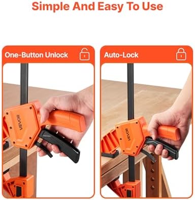 VEVOR Bar Clamps for Woodworking, 2-Pack 12 inch One-Handed Clamp/Spreader, Quick-Grip F-Clamp with 340 lbs Load Limit, Premium Plastic and Carbon Steel, for Woodworking Metal working, Orange + Black