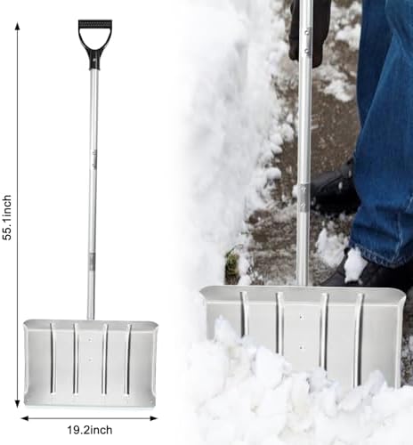 Aluminum Snow Shovel - Heavy-Duty Metal Shovel with D Handle,55.1 Inch Snow Shovel for Driveway,Mulch Shovel for Clear Snow from Streets, Garages and Factories