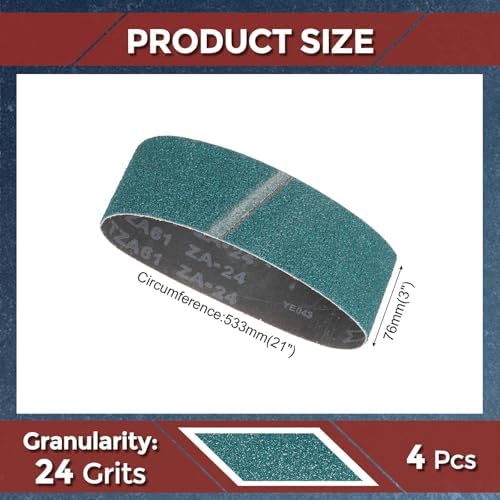 4 Pcs Sanding Belts 3 x 21 Inch 24 Grit Zirconia