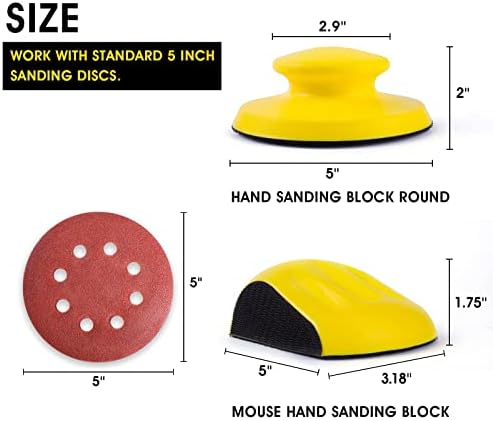 S SATC Sanding Blocks 5 Inch Hook and Loop Sanding Block 2 PCS Round and Mouse Hand Sanding Block for Wood Furniture Restoration Home Arts and Crafts