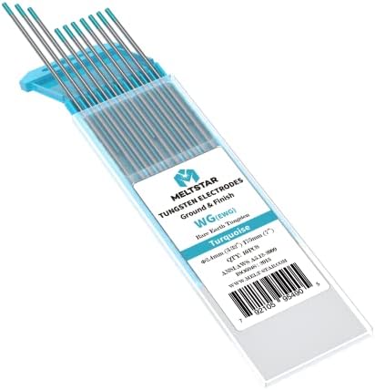 TIG Welding Tungsten ElectrodesRare Earth blend Tungsten Electrodes(Comparable to E3 Purple) 3/32” x 7” (Turquoise, WG20) 10-Pack