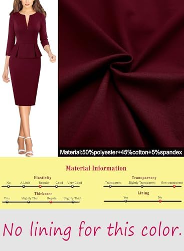 VFSHOW Womens Work Business Office Front Zipper Peplum Church Sheath Dress
