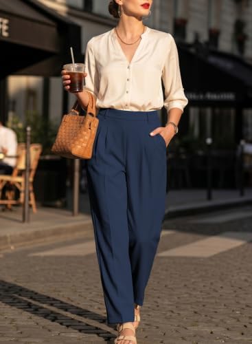 EVALESS Womens Wide Leg Barrel Pants with Pockets