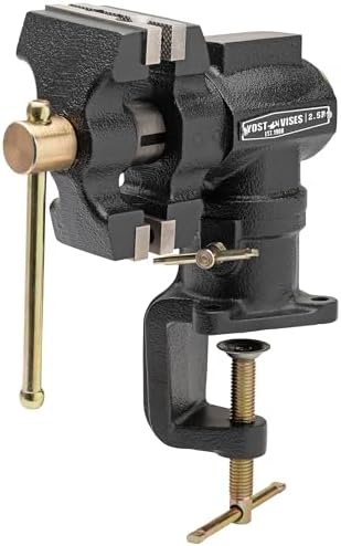 Yost Model 2.5R 2.5" Rotating Jaw Set Head Bench Vise | 2-1/2 Inch Maximum Jaw Width | Clamp On Swivel Base | Built-In Anvil